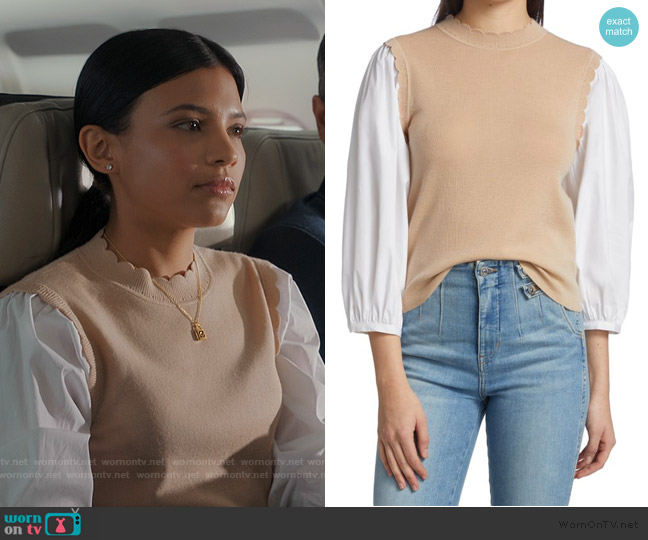 Veronica Beard Steffi Mixed Media Blouse worn by Jackie Howard (Nikki Rodriguez) on My Life with the Walter Boys