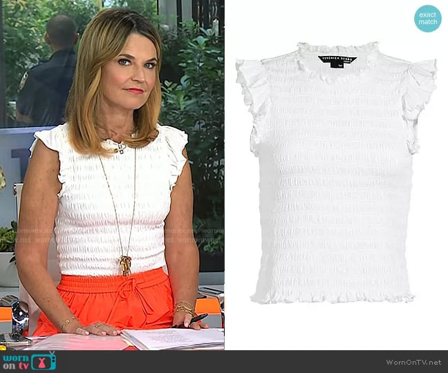 Veronica Beard Wyles Smocked Tank worn by Savannah Guthrie on Today