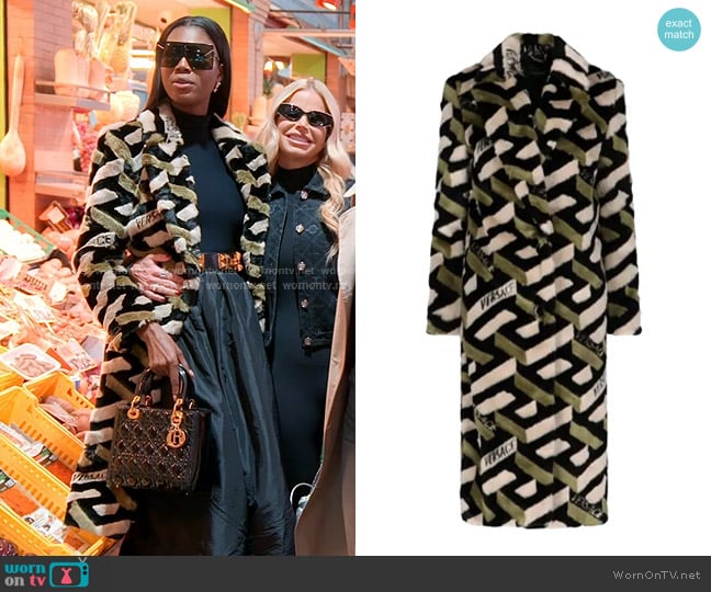 Versace Greca Pattern Midi Coat worn by Kiki Barth (Kiki Barth) on The Real Housewives of Miami