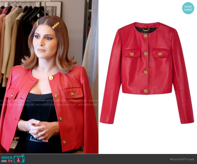Versace Leather Cardigan Jacket worn by Stephanie Shojaee (Stephanie Shojaee) on The Real Housewives of Miami