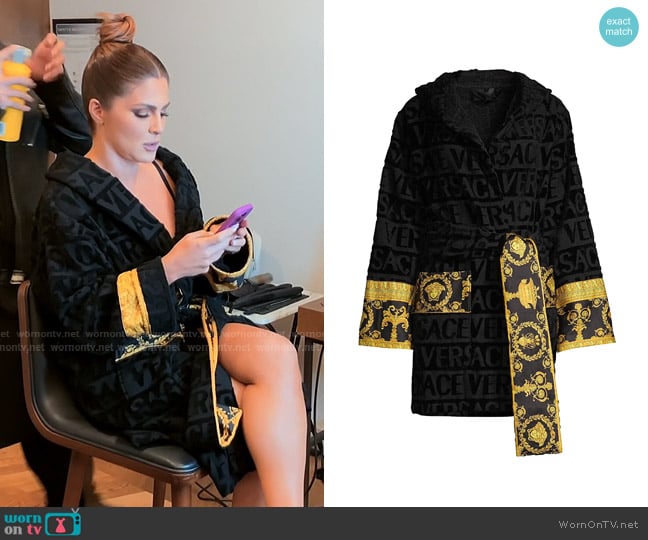 Versace Monogram Bathrobe in Black worn by Stephanie Shojaee (Stephanie Shojaee) on The Real Housewives of Miami