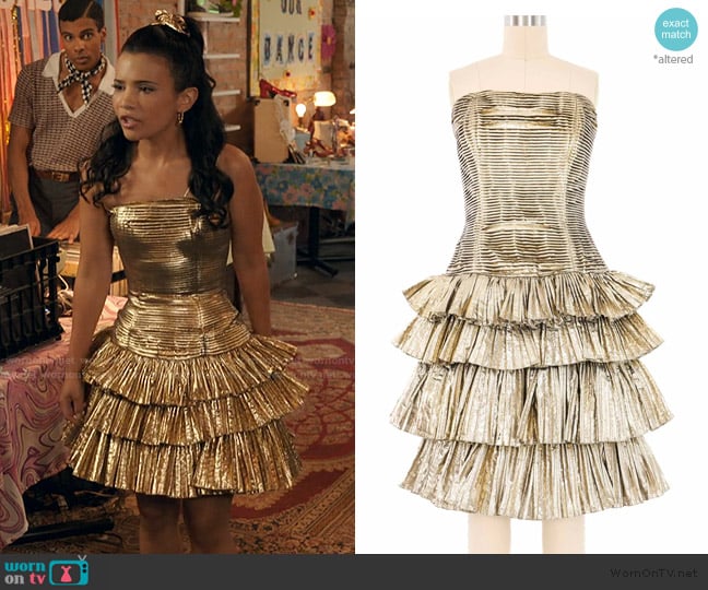 Victor Costa Vintange Gold Lame Strapless Dress worn by Jackie Howard (Nikki Rodriguez) on My Life with the Walter Boys