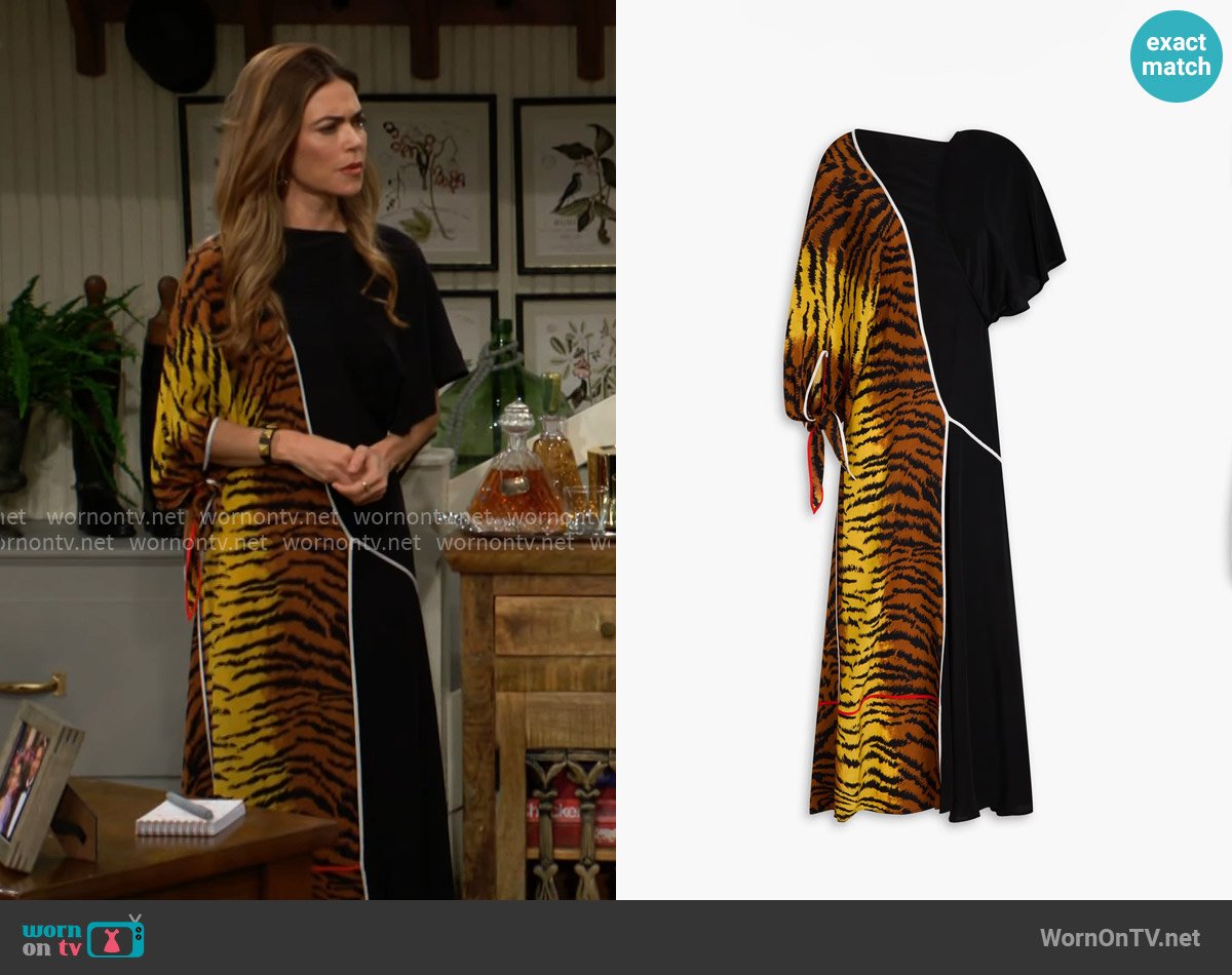 Victoria Beckham Printed silk crepe de chine maxi dress worn by Victoria Newman (Amelia Heinle) on The Young and the Restless