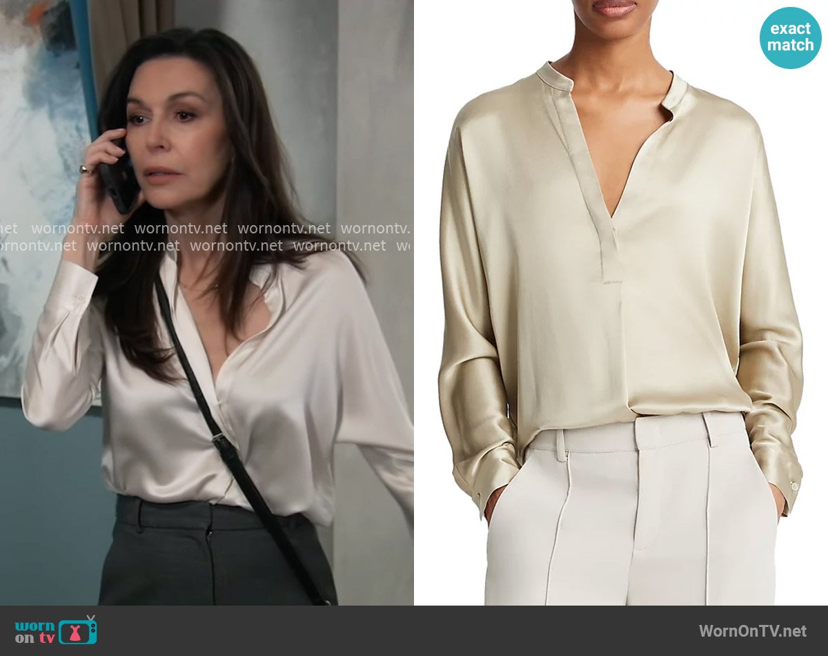 Vince Band Collar Silk Blouse worn by Anna Devane (Finola Hughes) on General Hospital