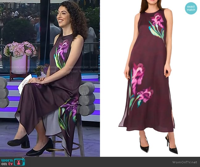 Vince Camuto Floral Print Sleeveless Maxi Dress in Grape Wine worn by Elena Nicolaou on Today