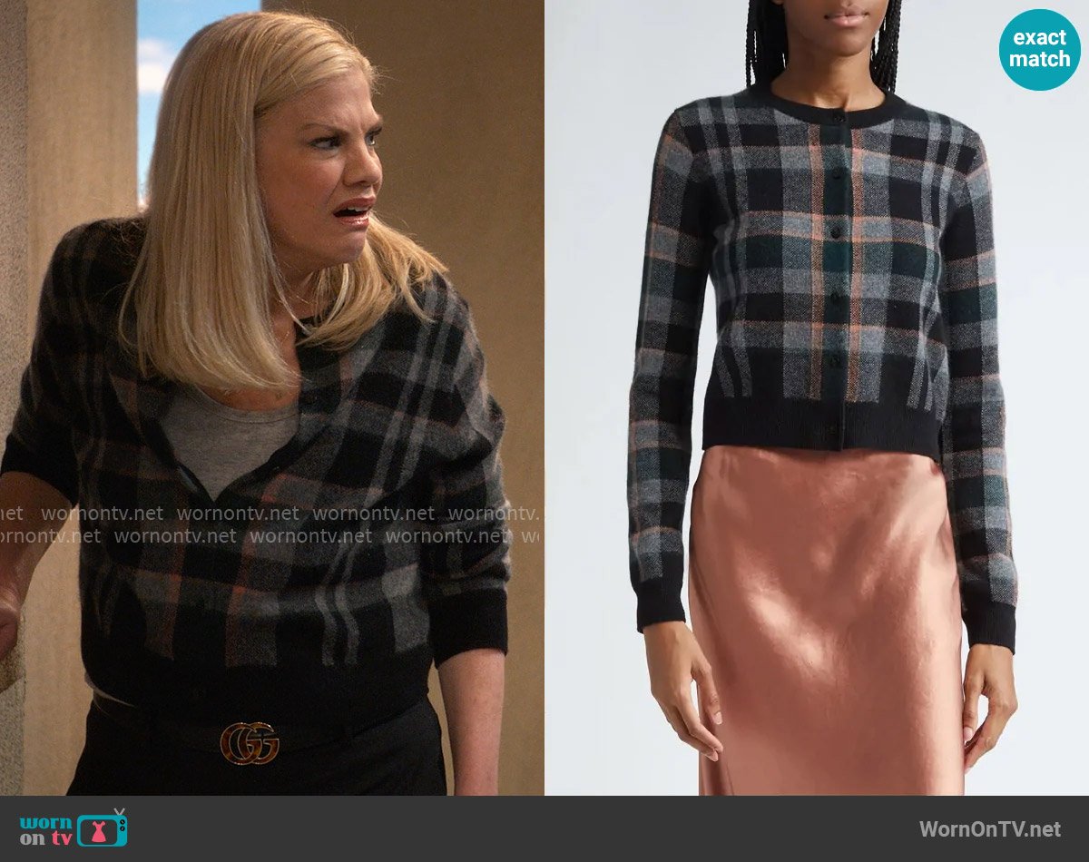 Vince Plaid Cashmere Cardigan worn by Carol (Kristen Johnston) on Leanne
