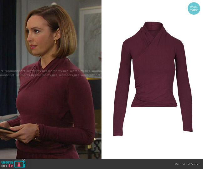 Vince Ruched Long-Sleeve Top in Black Rose worn by Gwen Rizczech (Emily O'Brien) on Days of our Lives