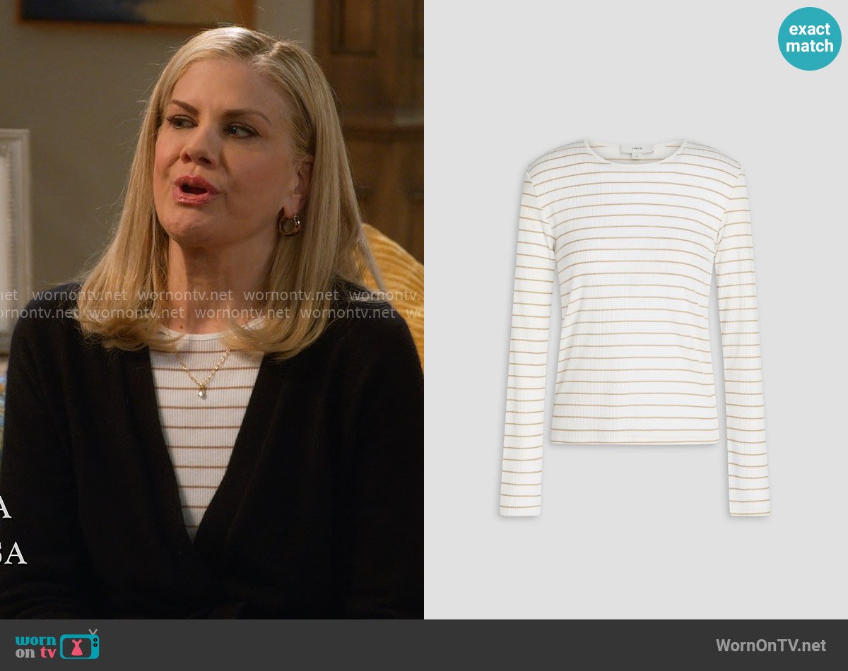 Vince Striped Ribbed Long-Sleeve T-Shirt worn by Carol (Kristen Johnston) on Leanne