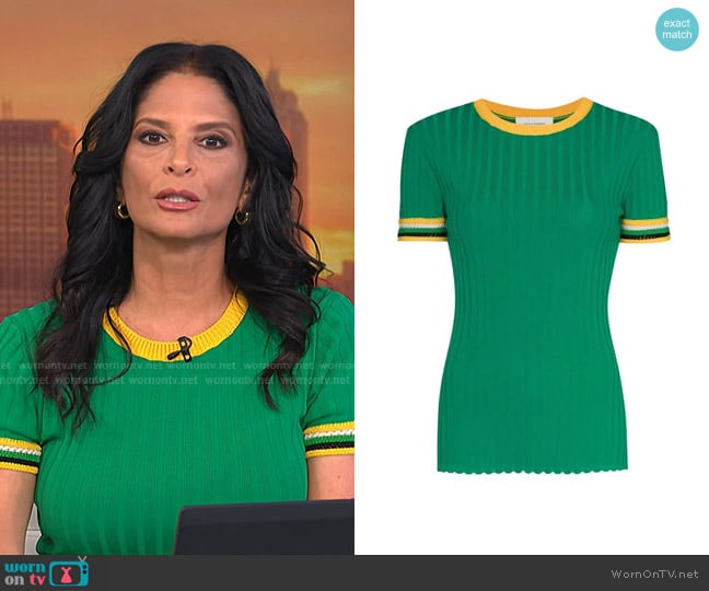 Wales Bonner Saint Ann Ribbed Top in Green worn by Darlene Rodriguez on Today