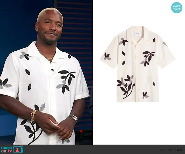 Wax London Didcot Cotton Linen Short Sleeve Shirt worn by Scott Evans on Access Hollywood