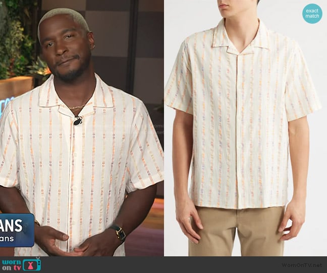 Wax London Didcot Stripe Camp Shirt worn by Scott Evans on Access Hollywood