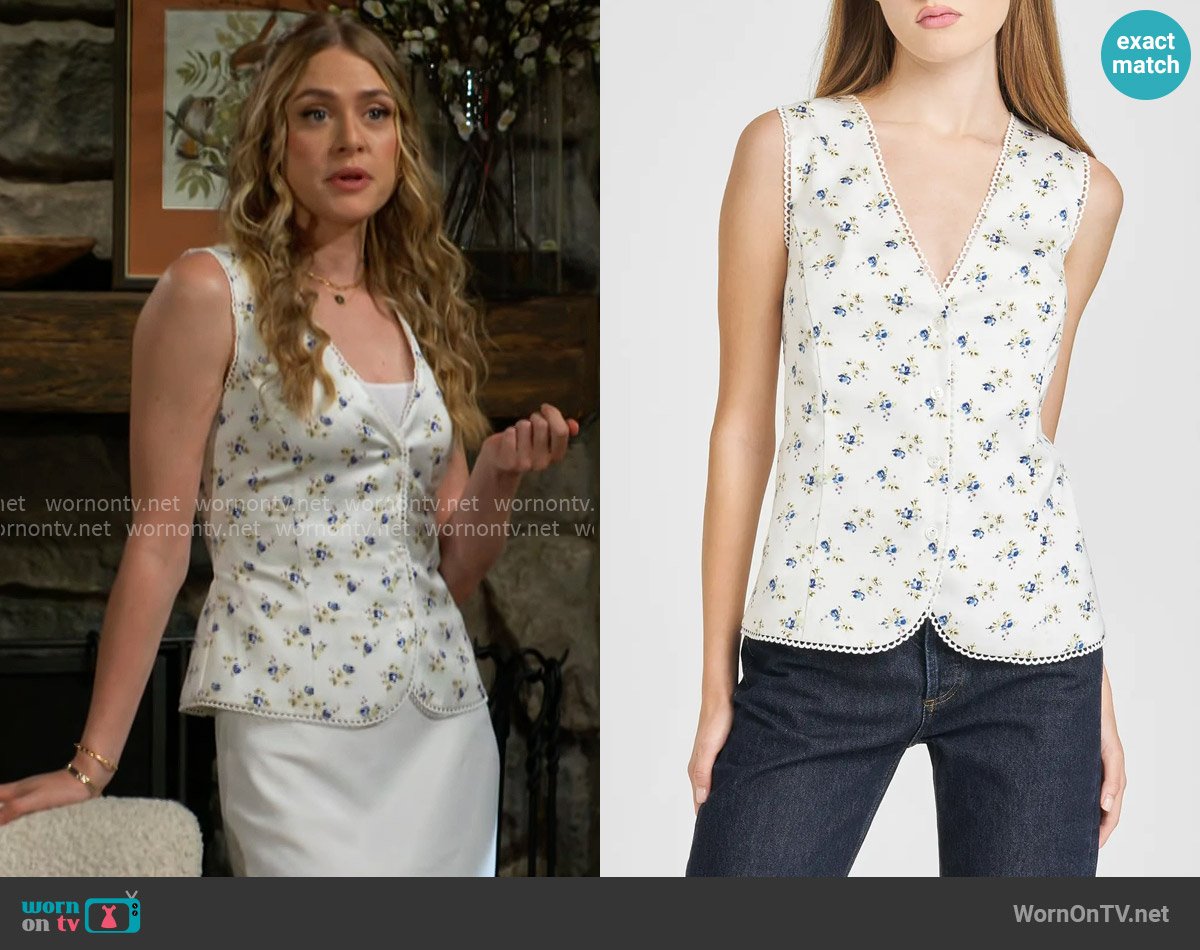 WAYF Jillian Floral Sleeveless Button-Up Top worn by Claire Grace (Hayley Erin) on The Young and the Restless