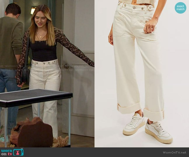 We The Free Palmer Cuffed Jeans in Eggshell worn by Holly Jonas (Ashley Puzemis) on Days of our Lives