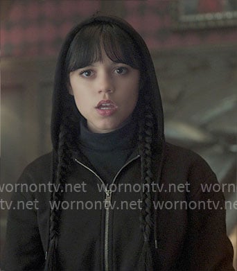 Wednesday's black cropped hoodie on Wednesday