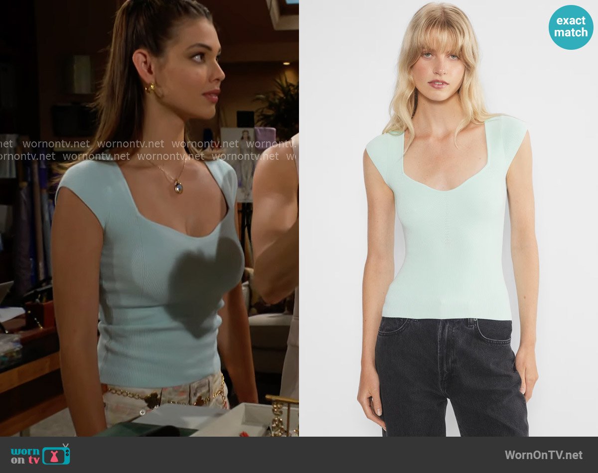 Electra’s blue rib knit top on The Bold and the Beautiful