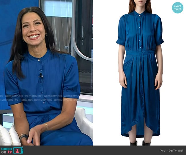 Zadig & Voltaire Rima Satin Midi Dress in Overseas worn by Dr. Natalie Azar on Today