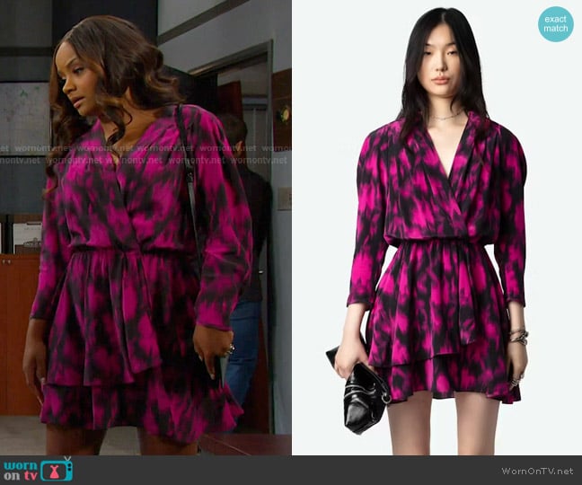 Zadig & Voltaire Rogers Silk Dress worn by Chanel Dupree (Raven Bowens) on Days of our Lives