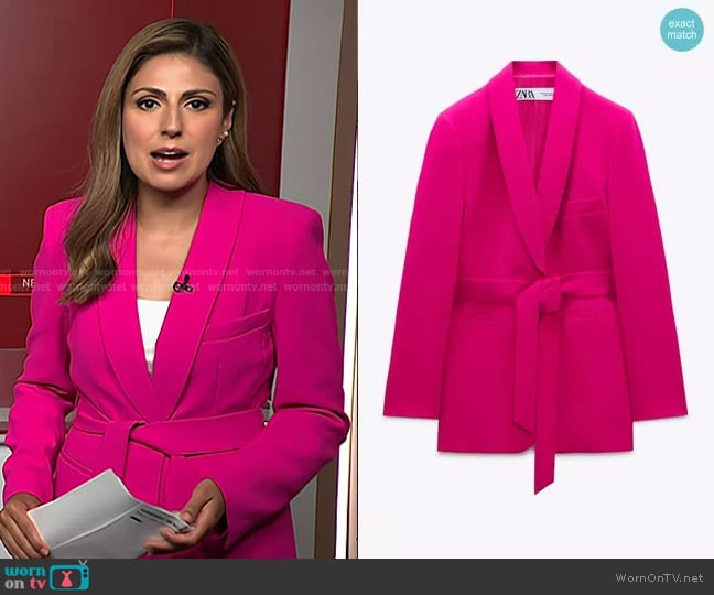 Zara Belted Tuxedo Collar Blazer worn by Rana Novini on NBC News Daily