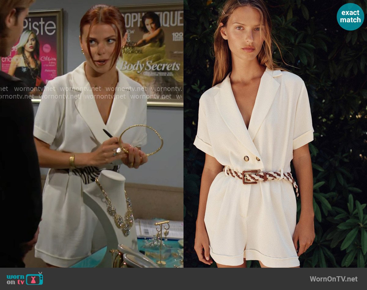 Zara Braided Belt Short Jumpsuit worn by Lainey (Heidi Grace Engerman) on The Bold and the Beautiful