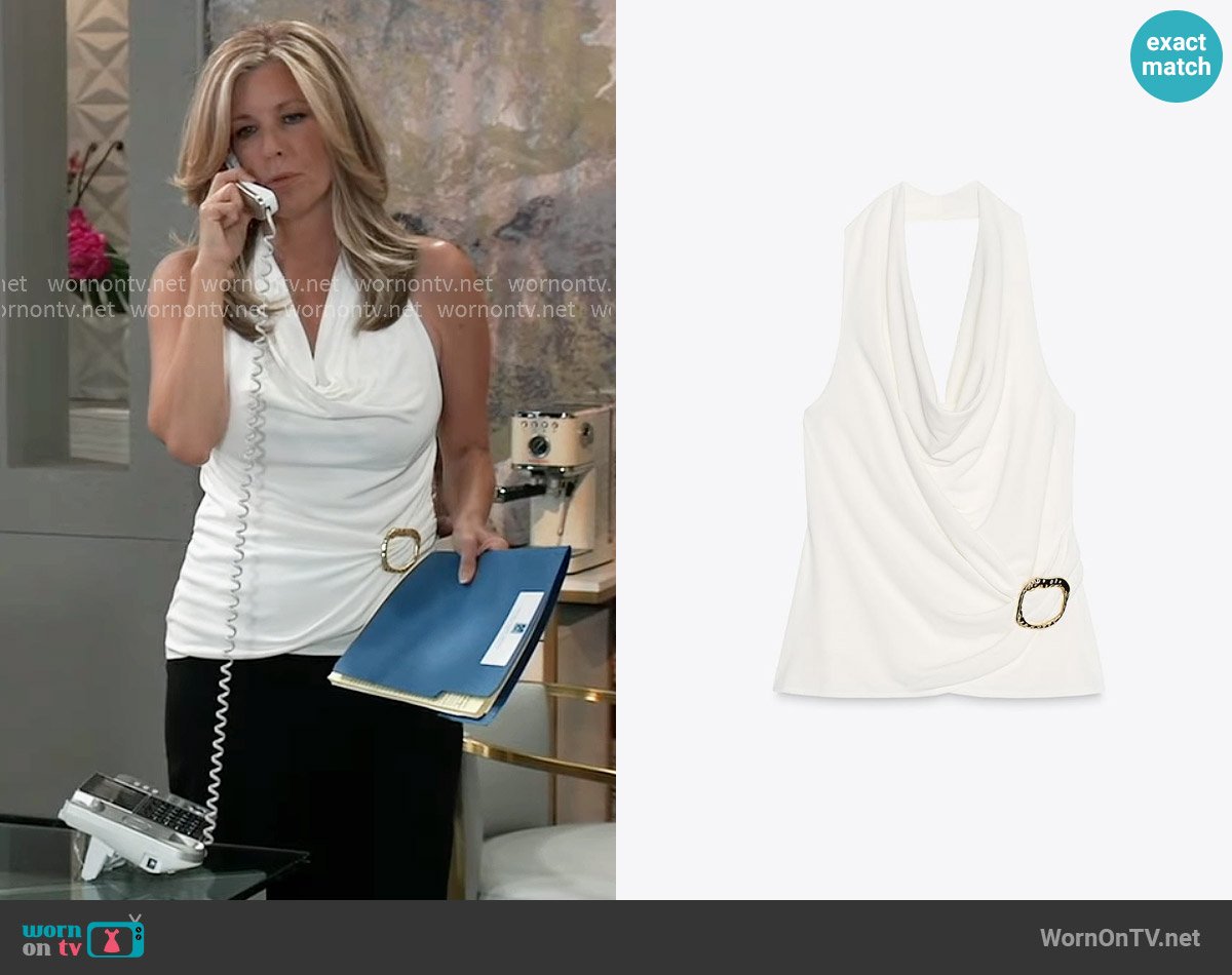 Zara Draped Buckle Top worn by Carly Spencer (Laura Wright) on General Hospital