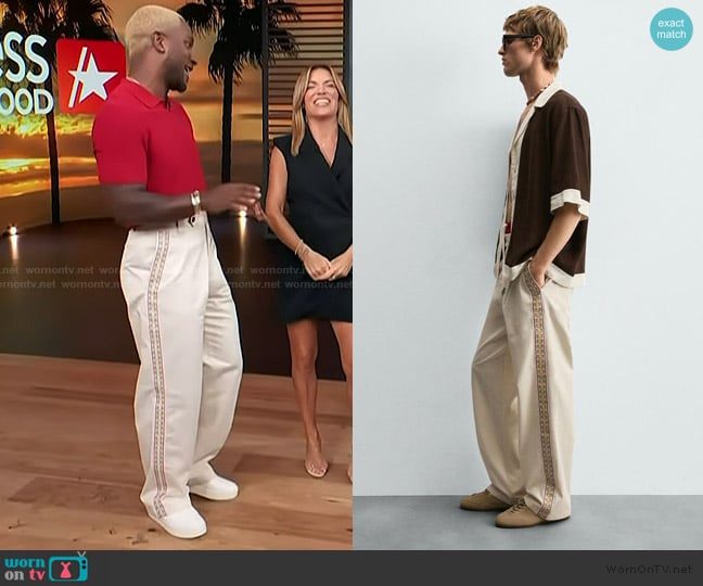 Zara Embroidered Band Pants worn by Scott Evans on Access Hollywood