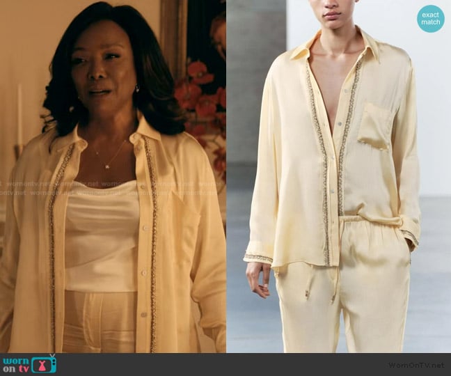 Zara Embroidered Satin Effect Shirt and Pants worn by Alice (Lynn Whitfield) on The Chi