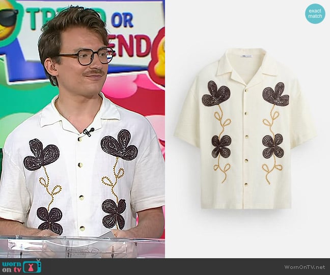 Zara Floral Embroidery Shirt in Ecru worn by Sean Hickey on Today