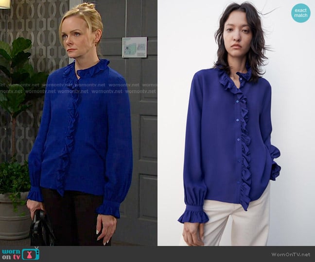 Zara Fluid Ruffled Blouse - ZW Collection worn by Belle Brady (Martha Madison) on Days of our Lives