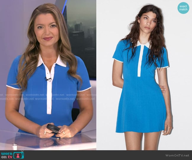 Zara Knit Shirt Dress in Blue worn by Dani Beckstrom on Good Morning America