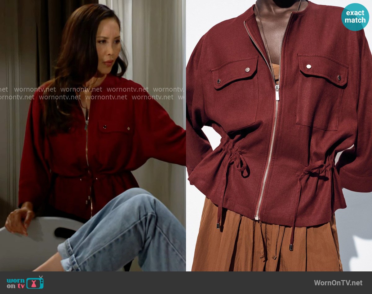 Zara Linen Safari Jacket worn by Li Finnegan (Naomi Matsuda) on The Bold and the Beautiful