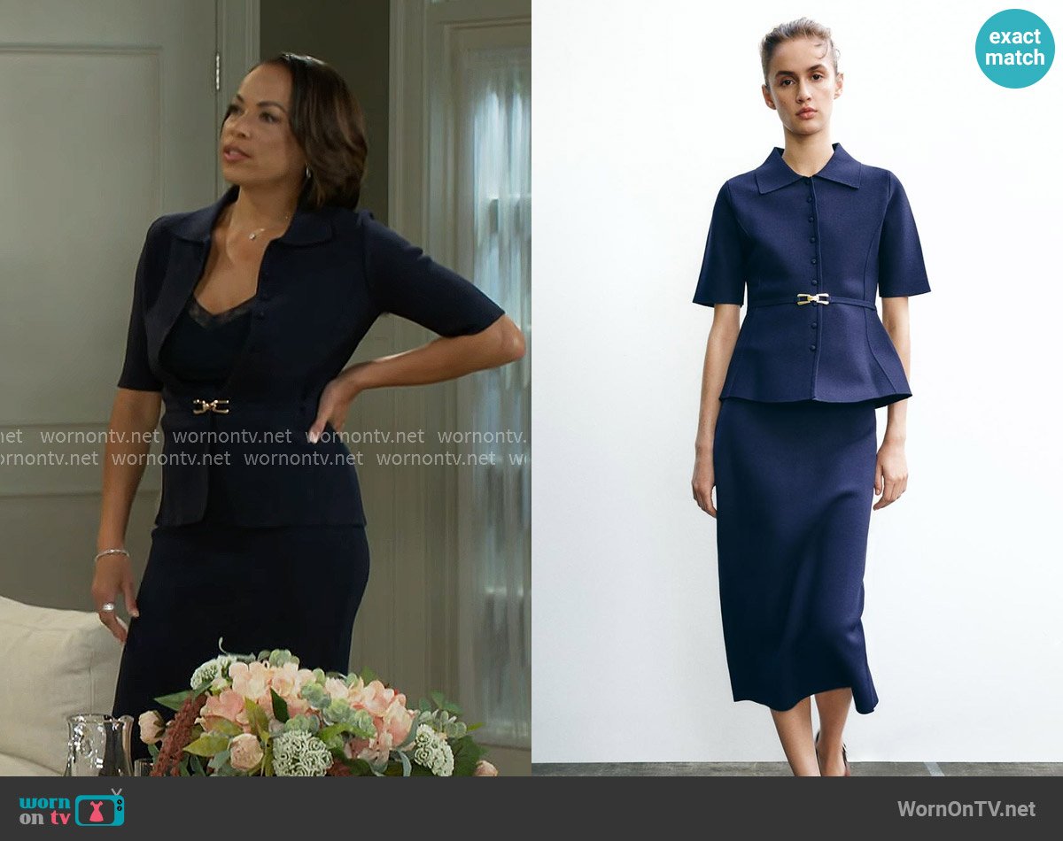 Zara Plain Knit Belted Jacket and Skirt worn by Nicole Dupree Richardson (Daphnee Duplaix) on Beyond the Gates