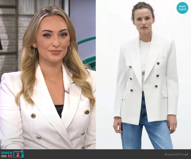 Zara Tailored Double Breasted Blazer worn by Kelly O'Grady on CBS Mornings
