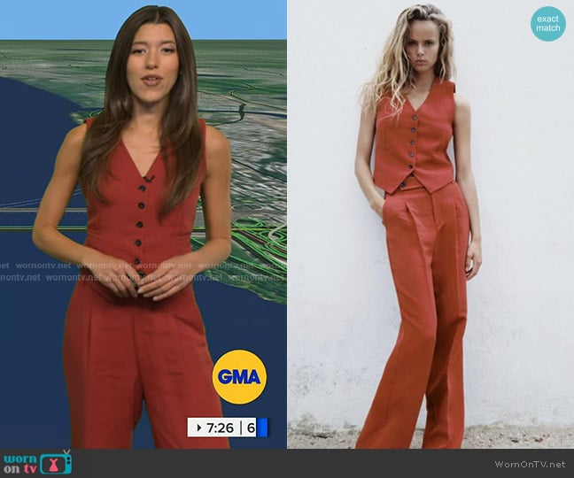 Zara Tailored Linen Blend Waistcoat and Pants worn by Lindsay Tuchman on Good Morning America