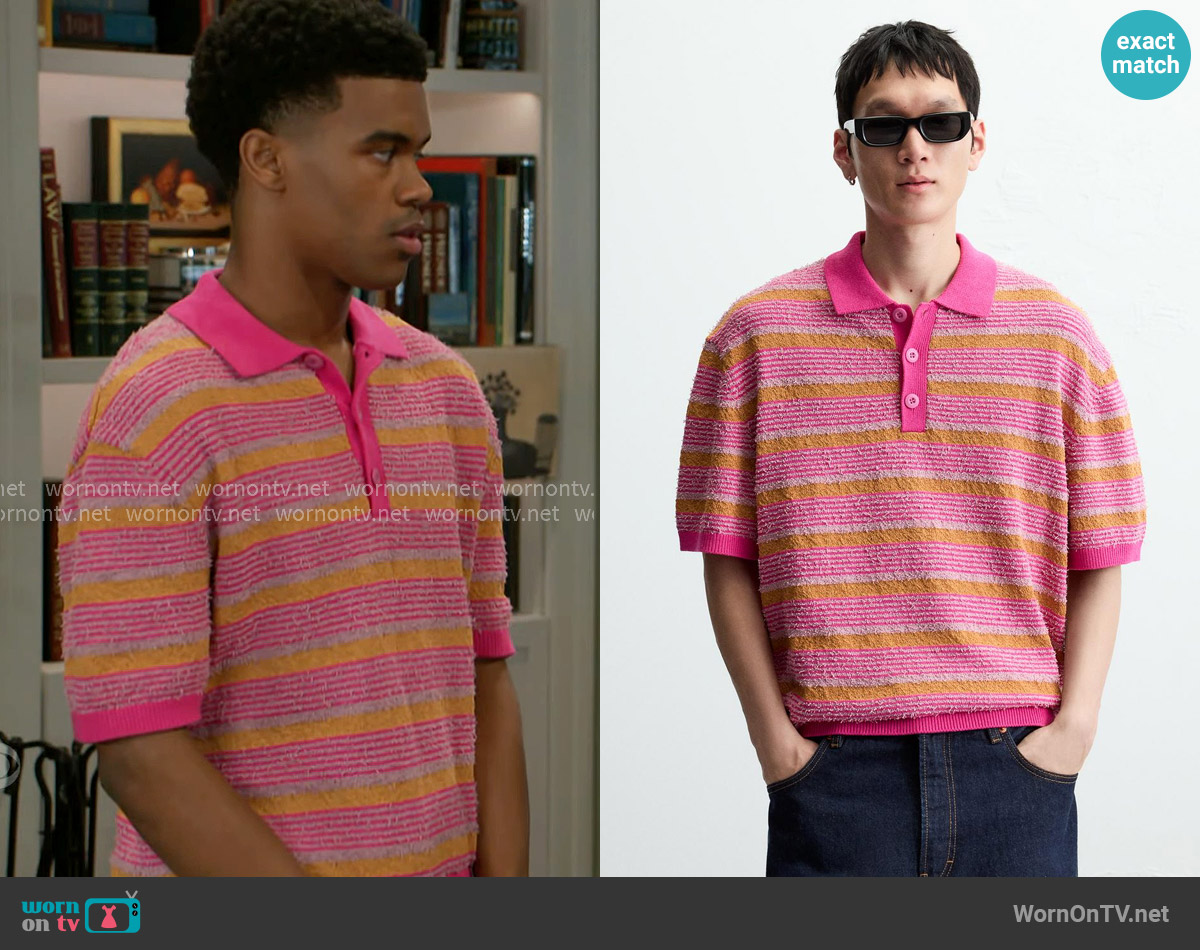 Zara Textured Stripe Knit Polo worn by Tyrell Richardson (Jaden Lucas Miller) on Beyond the Gates