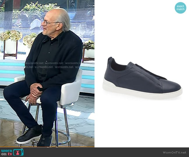 Zegna Triple Stitch Secondskin Sneaker in Dark Blue worn by Christopher Lloyd on Today