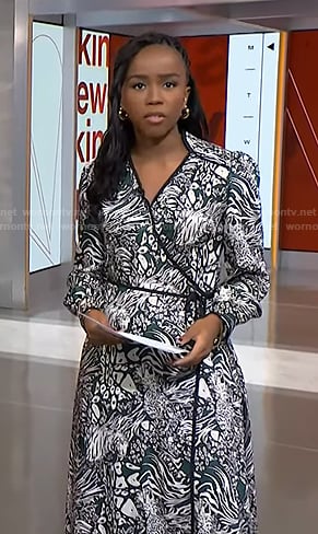 Zinhle Essamuah's green animal print wrap dress on NBC News