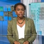 Zinhle’s green blazer and wide-leg pants on NBC News Daily