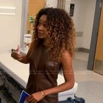 Zuri’s brown leather mini dress on Access Hollywood