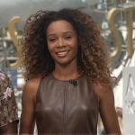 Zuri’s brown leather mini dress on Access Hollywood