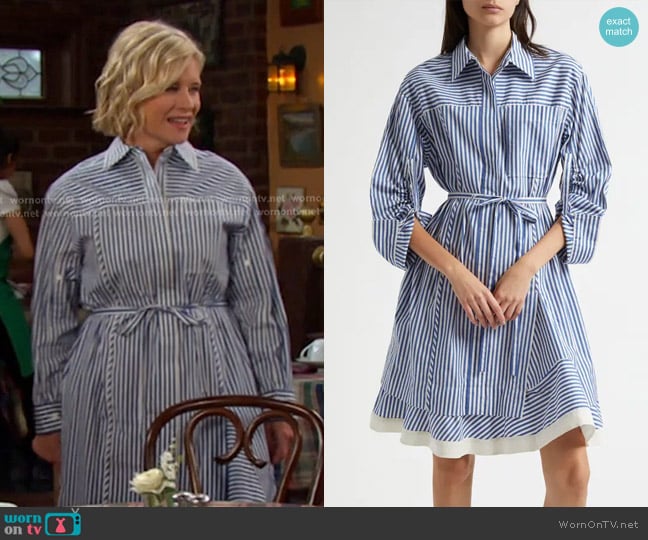3.1 Phillip Lim Stripe Tie Waist Shirtdress in Blue worn by Kayla Brady (Mary Beth Evans) on Days of our Lives