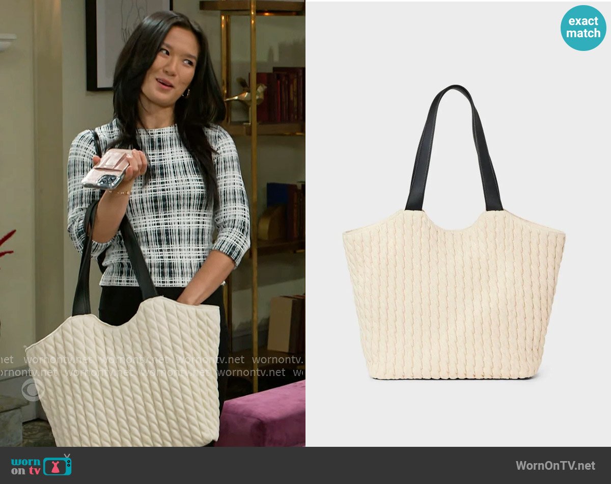 A New Day at Target Quilted Shopper Tote worn by Caroline Lee (Ellie Wang) on Beyond the Gates