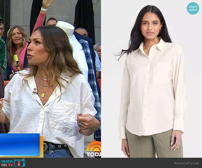 A New Day Oversized Long Sleeve Crinkle Button-Down Shirt in Cream worn by  on Today