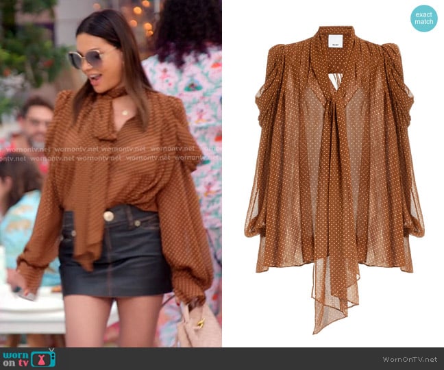 Acler Swansea Puff-Sleeve Polka-Dot Georgette Tie-Neck Top worn by Adriana de Moura (Adriana de Moura) on The Real Housewives of Miami