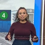 Adelle’s burgundy sweater and denim skirt on Today