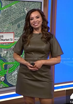 Adelle’s green short sleeve leather dress on Today