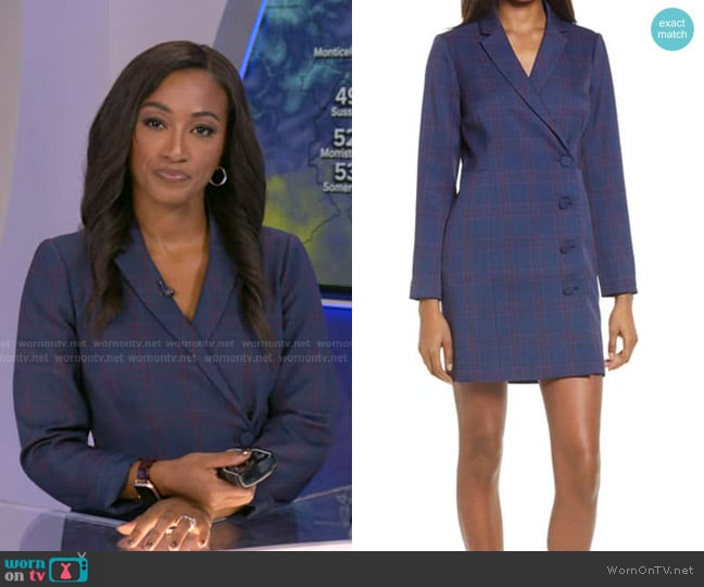 Adelyn Rae Cora Plaid Blazer Minidress in Navy worn by Brittany Bell on Good Morning America