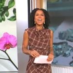 Adriana Diaz’s brown plaid cowl-neck dress on CBS Mornings