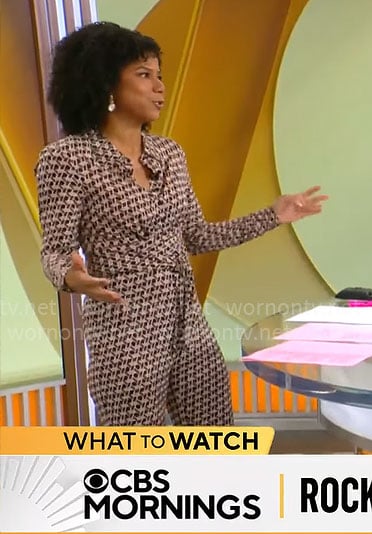 Adriana Diaz's geometric print jumspuit on CBS Mornings