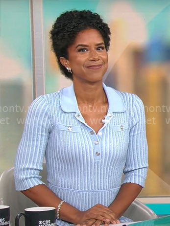 Adriana Diaz’s light blue rib knit midi dress on CBS Mornings