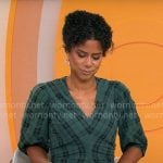 Adriana Diaz’s green plaid v-neck dress on CBS Mornings